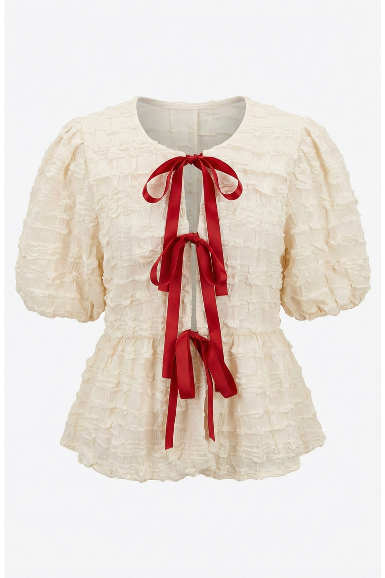 Textured Puff Sleeve Peplum Blouse, Alternate, color, Off-White / Cream