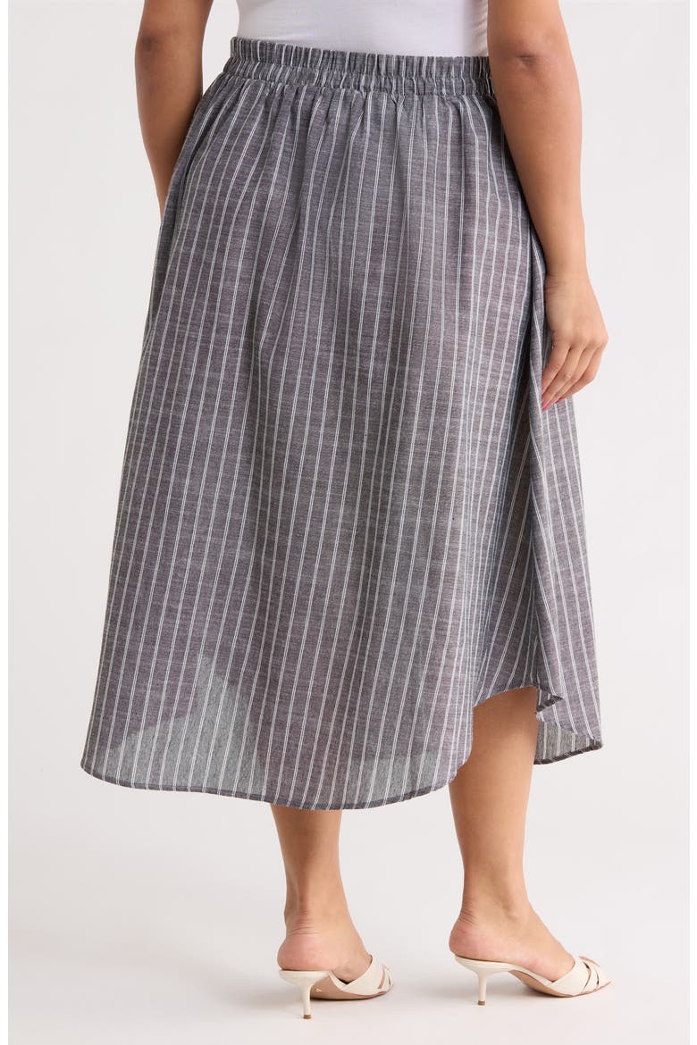 Stripe Tie Waist Linen Blend Midi Skirt, Alternate, color, BLACK