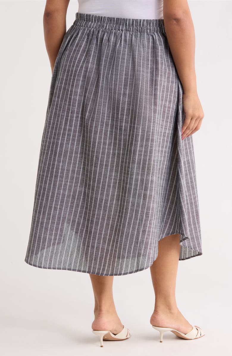 Renee C Stripe Tie Waist Linen Blend Midi Skirt, Alternate, color, Black
