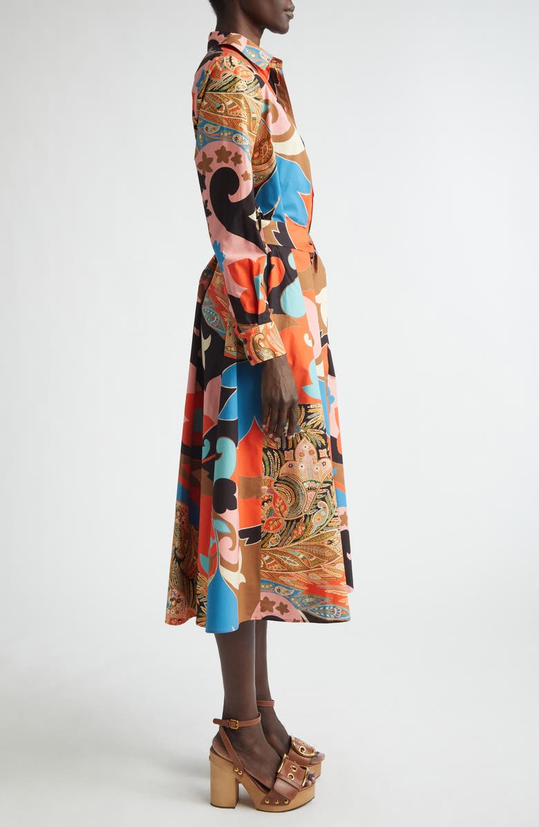 Etro Paisley Lotus Print Long Sleeve Midi Shirtdress, Alternate, color, Red