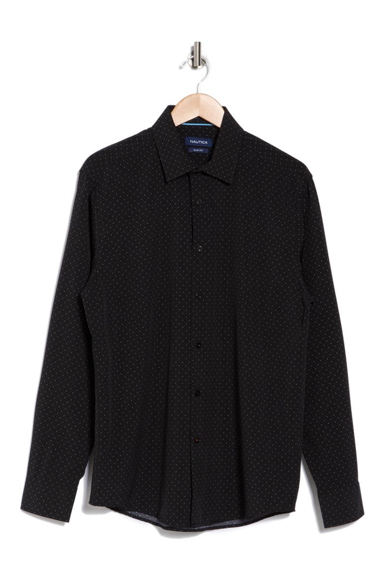 Slim Fit Dot Print Stretch Button-Up Shirt, Alternate, color, BLACK/ WHITE
