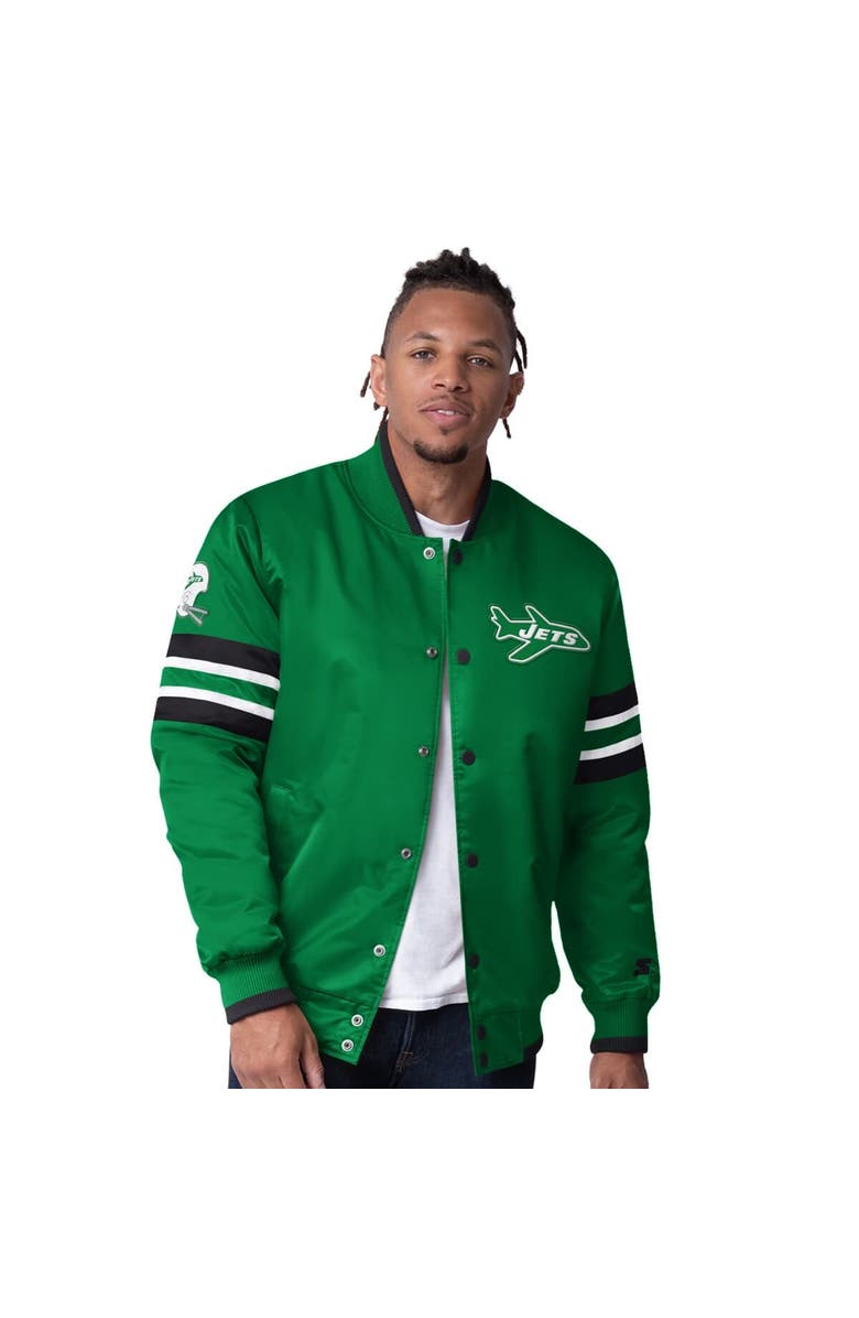 STARTER Men's Starter  Green New York Jets Vintage Logo Scout I Full-Snap Varsity Jacket, Main, color, Green