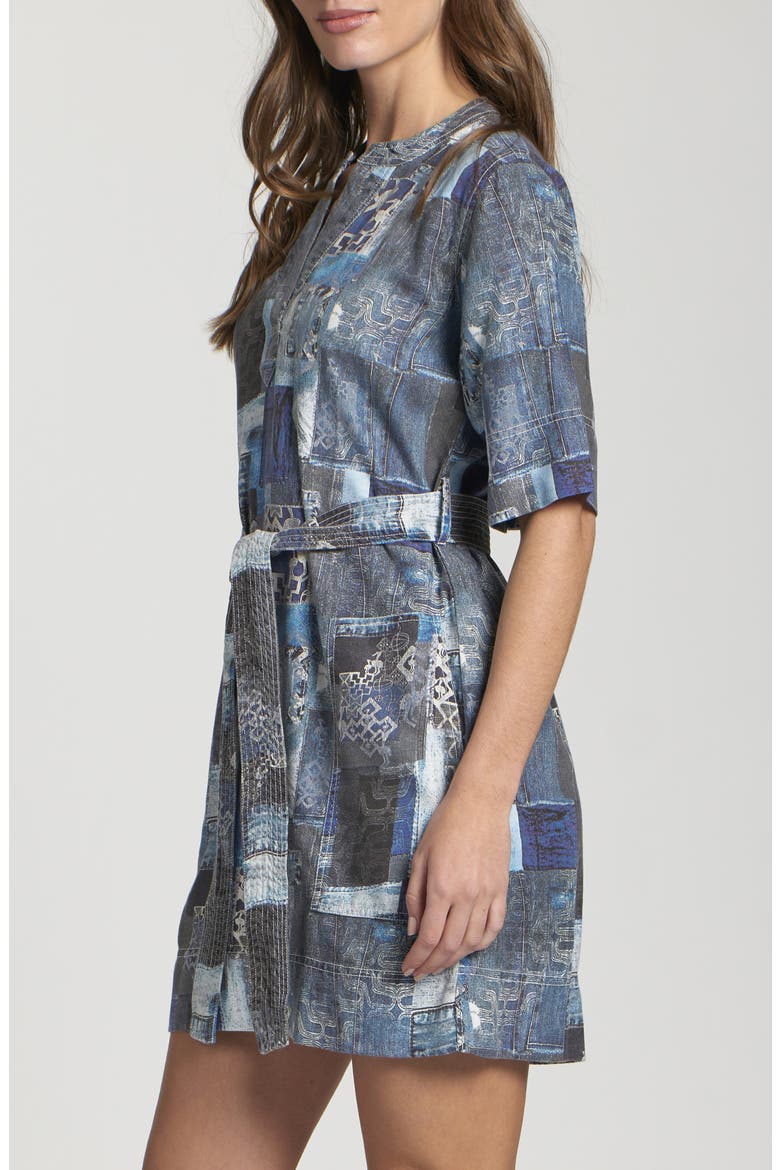 Patchwork Print Belted Dress, Alternate, color, INDIGO MULTI