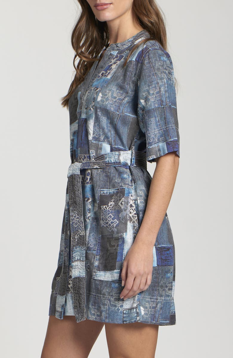 APNY Patchwork Print Belted Dress, Alternate, color, Indigo Multi