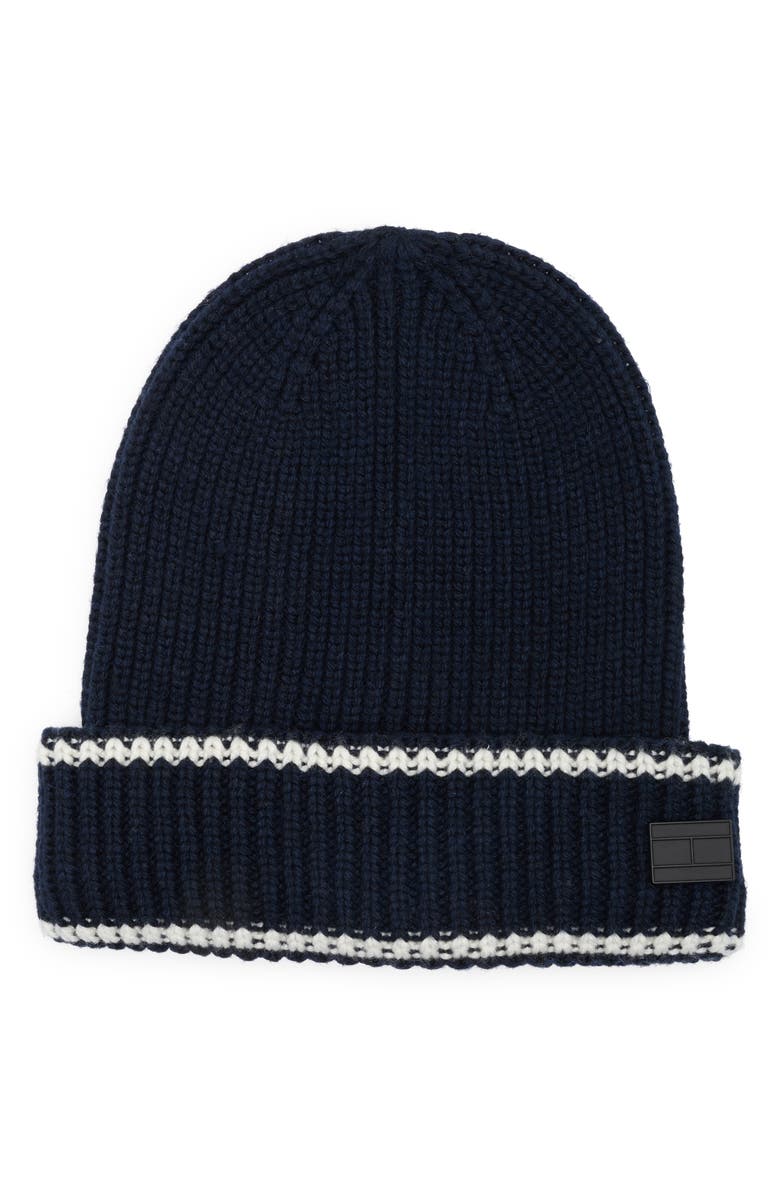 Tommy Hilfiger Varsity Skeleton Knit Cuff Beanie, Main, color, Desert Sky