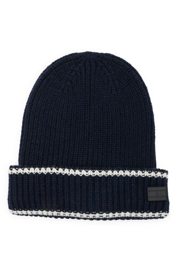 Tommy Hilfiger Varsity Skeleton Knit Cuff Beanie In Black