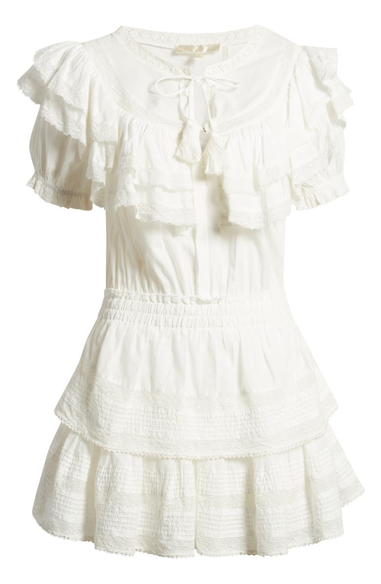 LoveShackFancy Liv Lace & Ruffle Minidress, Alternate, color, Antique White