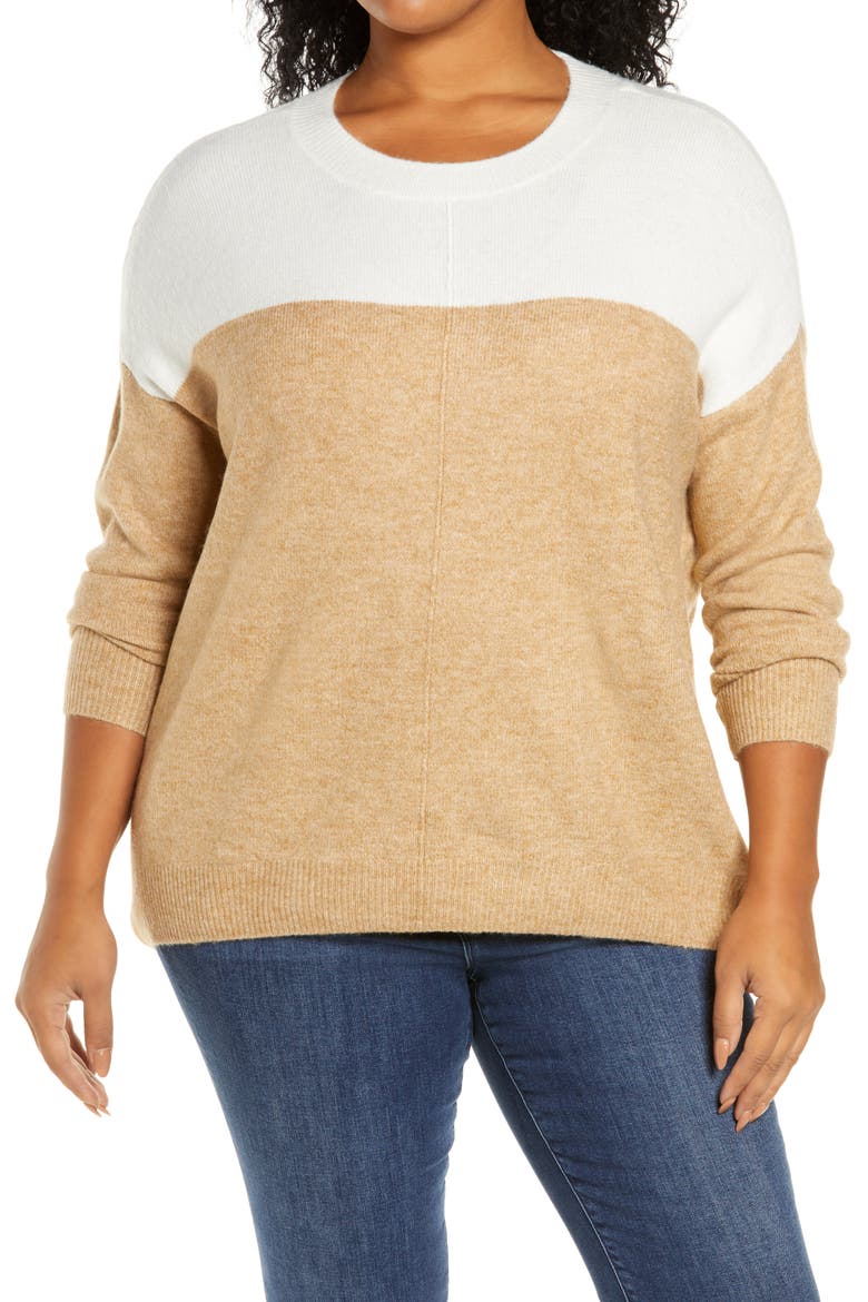 Colorblock Sweater, Main, color, ANTIQUE WHITE