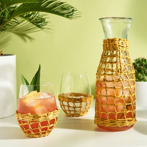 Twine Island Carafe & Stemless Wine Glasses Set Of 3 In Beige