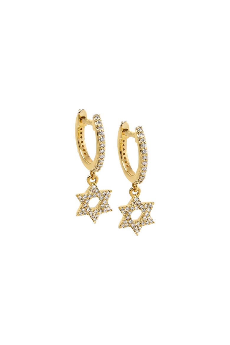 Diamond Pave Dangling Star Of David Huggie Earring 14K, Main, color, 14K Gold