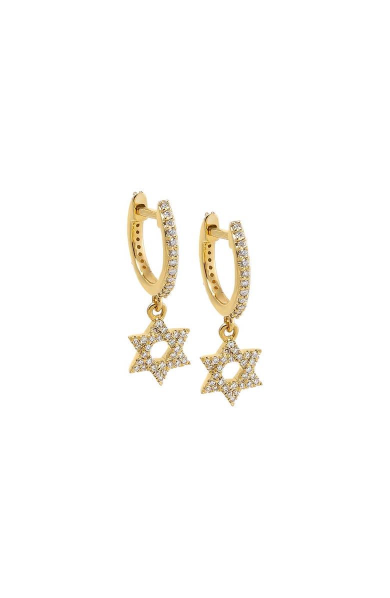 BY ADINA EDEN Diamond Pave Dangling Star Of David Huggie Earring 14K, Main, color, 14K Gold