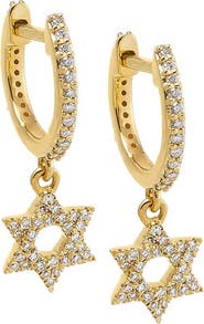 BY ADINA EDEN Diamond Pave Dangling Star Of David Huggie Earring 14K
