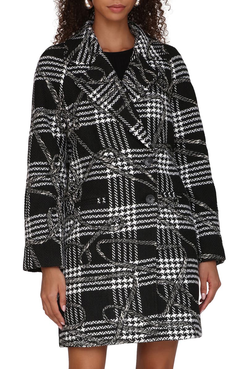 Avec Les Filles Raglan Sleeve Walker Coat, Main, color, Black-White Plaid