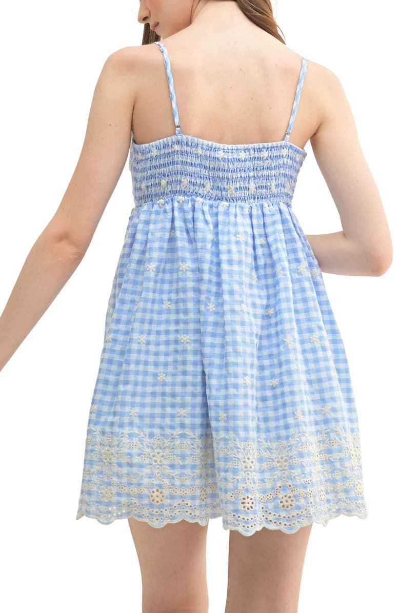 All in Favor Floral Embroidery Gingham Minidress, Alternate, color, Blue