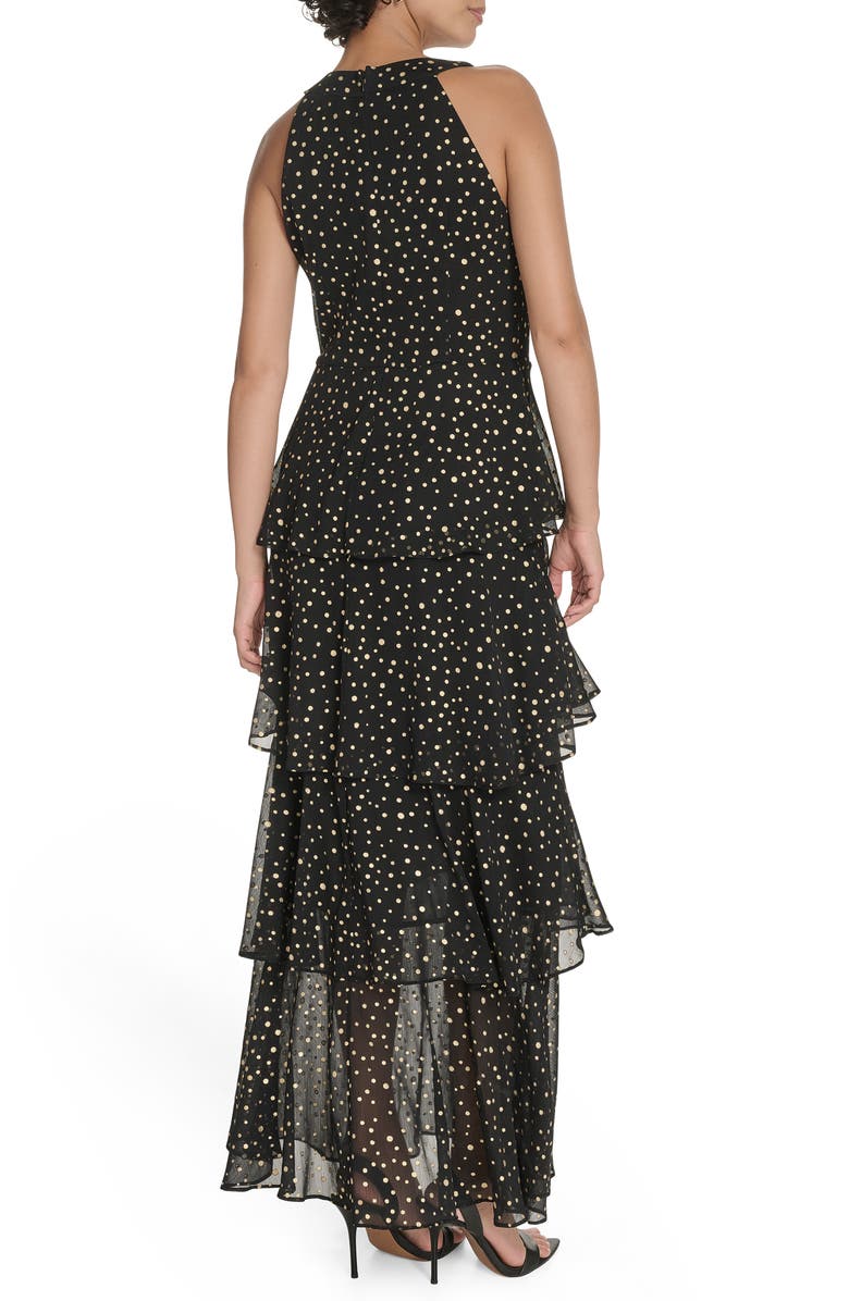 Tommy Hilfiger Metallic Dot Sleeveless Tiered Chiffon Maxi Dress, Alternate, color, Black/ Gold