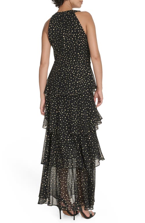 Tommy Hilfiger Metallic Dot Sleeveless Tiered Chiffon Maxi Dress In Black
