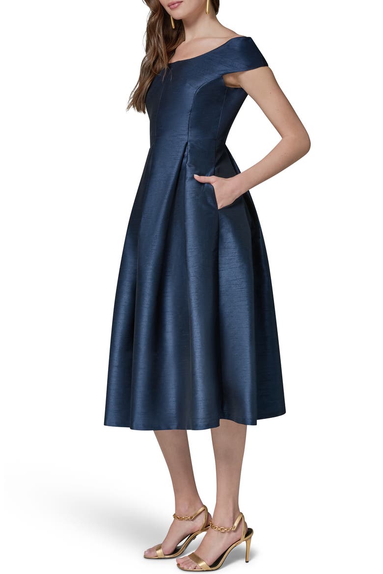 Off the Shoulder Dupioni Cocktail Dress, Alternate, color, NIGHTFALL