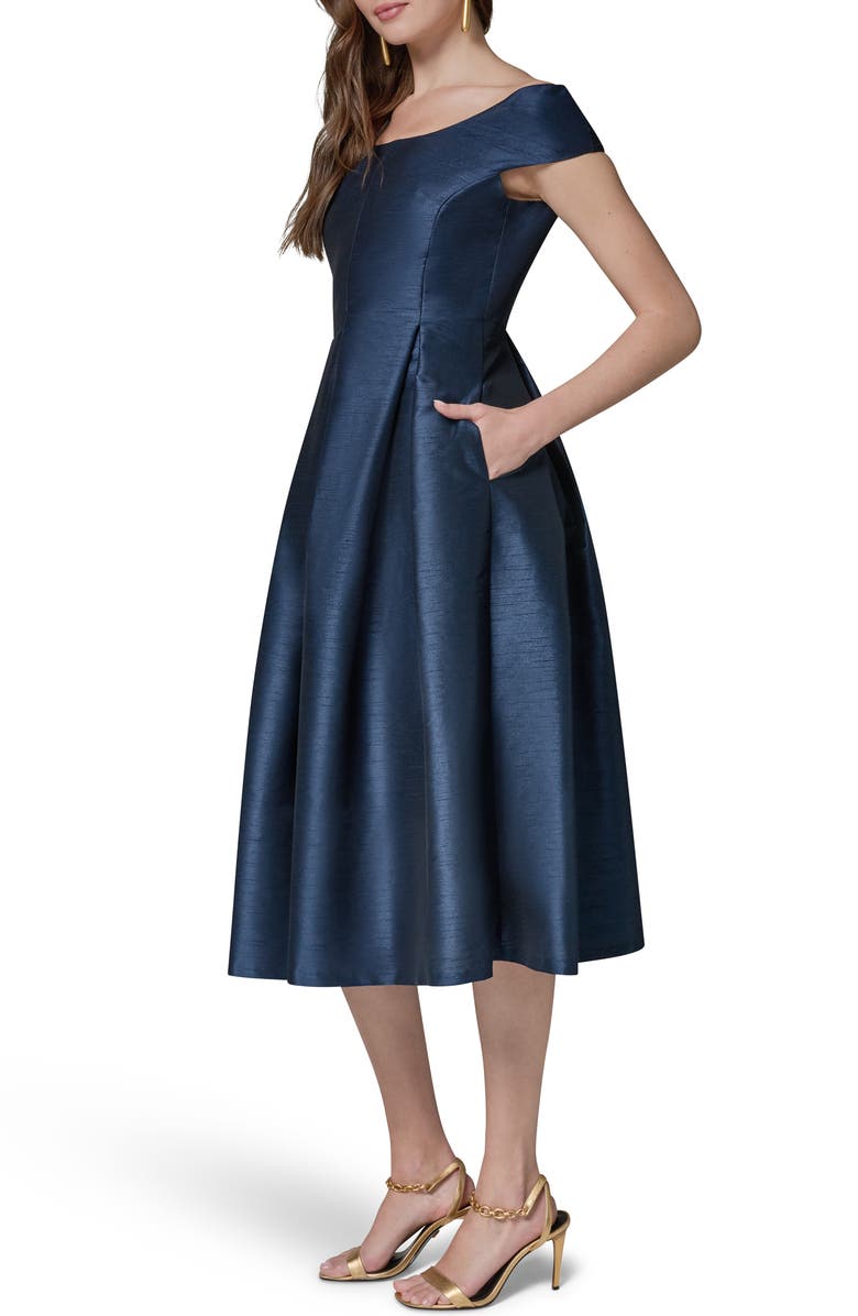 Donna Karan New York Off the Shoulder Dupioni Cocktail Dress, Alternate, color, Nightfall