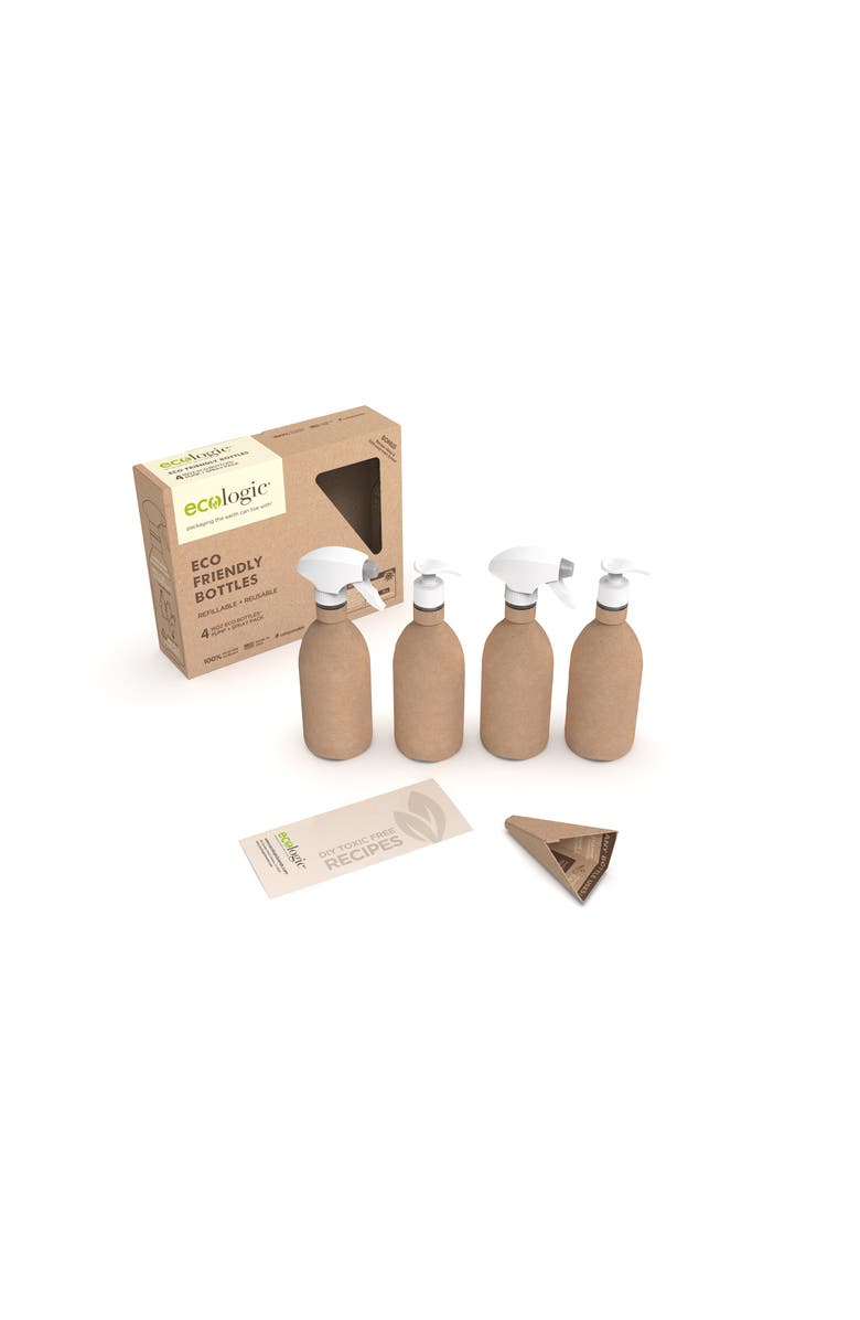 Ecologic Brands Kit of Four Refillable, Recyclable, Renewable, Containers ,Two Sprayers and Two Pumps, Alternate, color, Brown