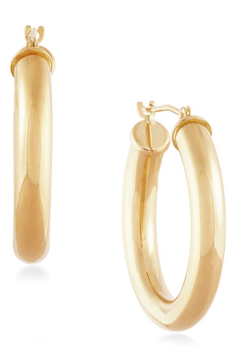 14K Yellow Gold Tube Hoop Earrings