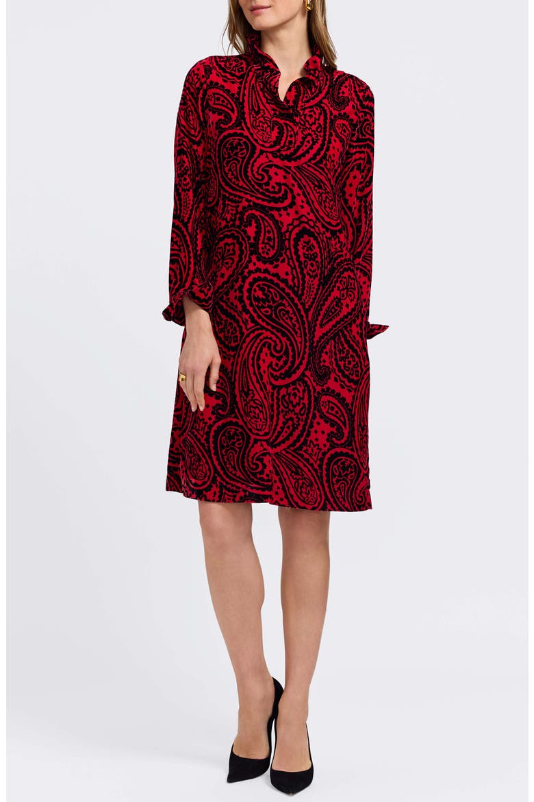 Tammy Velvet Paisley Collared Long Sleeve Dress, Main, color, RED/ BLACK