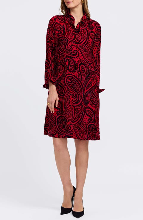 Tammy Velvet Paisley Collared Long Sleeve Dress