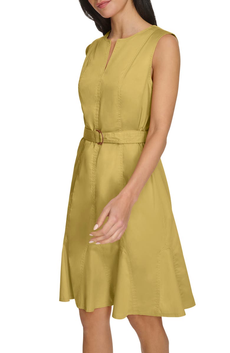 Calvin Klein Belted A-Line Dress, Alternate, color, Mustard