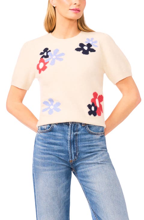 Groovy Flower Short Sleeve Sweater