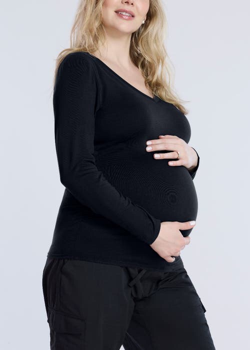 MOTHERHOOD MATERNITY MOTHERHOOD MATERNITY V-NECK SIDE-RUCHED MATERNITY LONG SLEEVE TEE