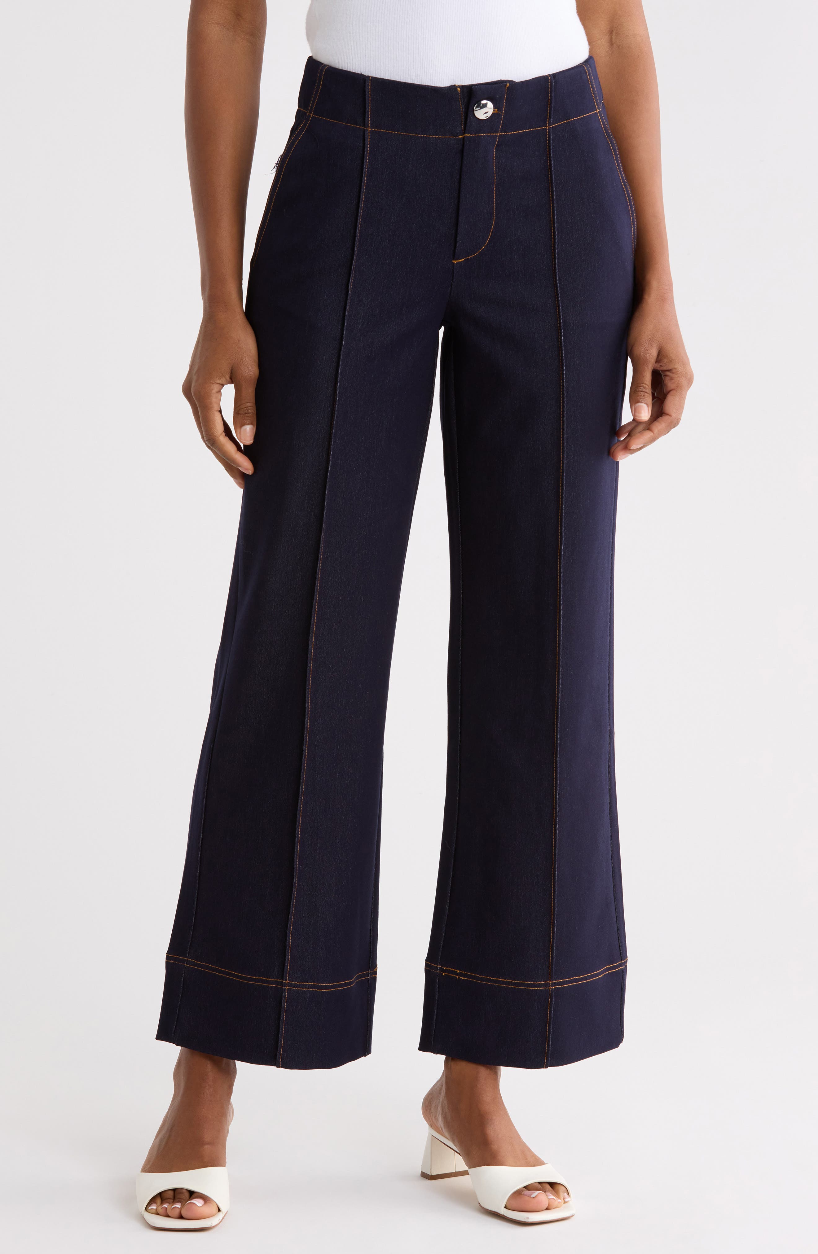 Pintuck Wide Leg Jeans