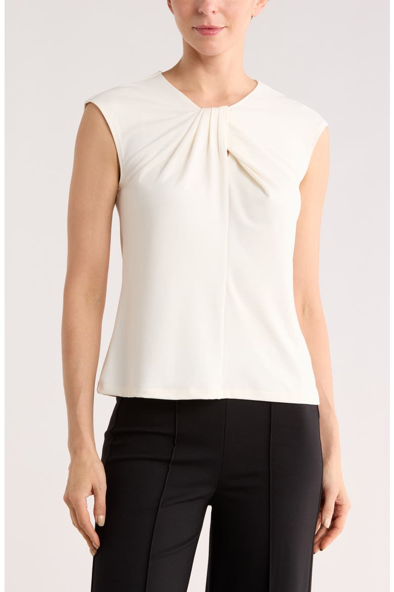 Twist Neck Cap Sleeve T-Shirt, Main, color, IVORY VANILLA