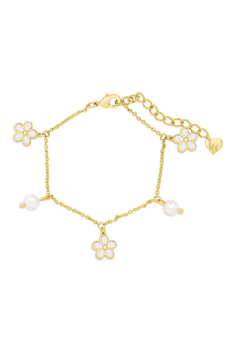 Flower & Pearl Charm Bracelet, Main, color, GOLD