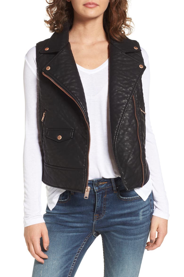 Andrew Marc Billie Faux Leather Vest, Main, color, BLACK