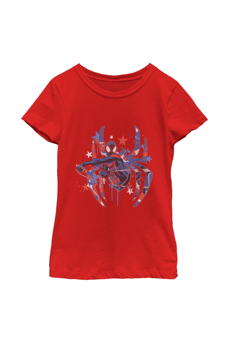 Girl's Marvel Spider-Man Patriotic Spider Logo  Graphic T-Shirt, Main, color, Red