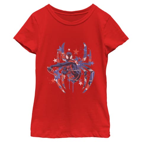 Girl's Marvel Spider-Man Patriotic Spider Logo  Graphic T-Shirt