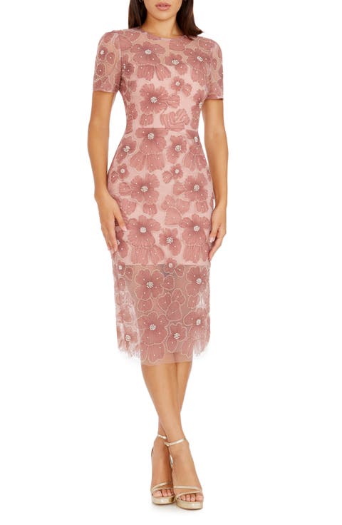 Lia Bead & Flower Appliqué Sheath Dress