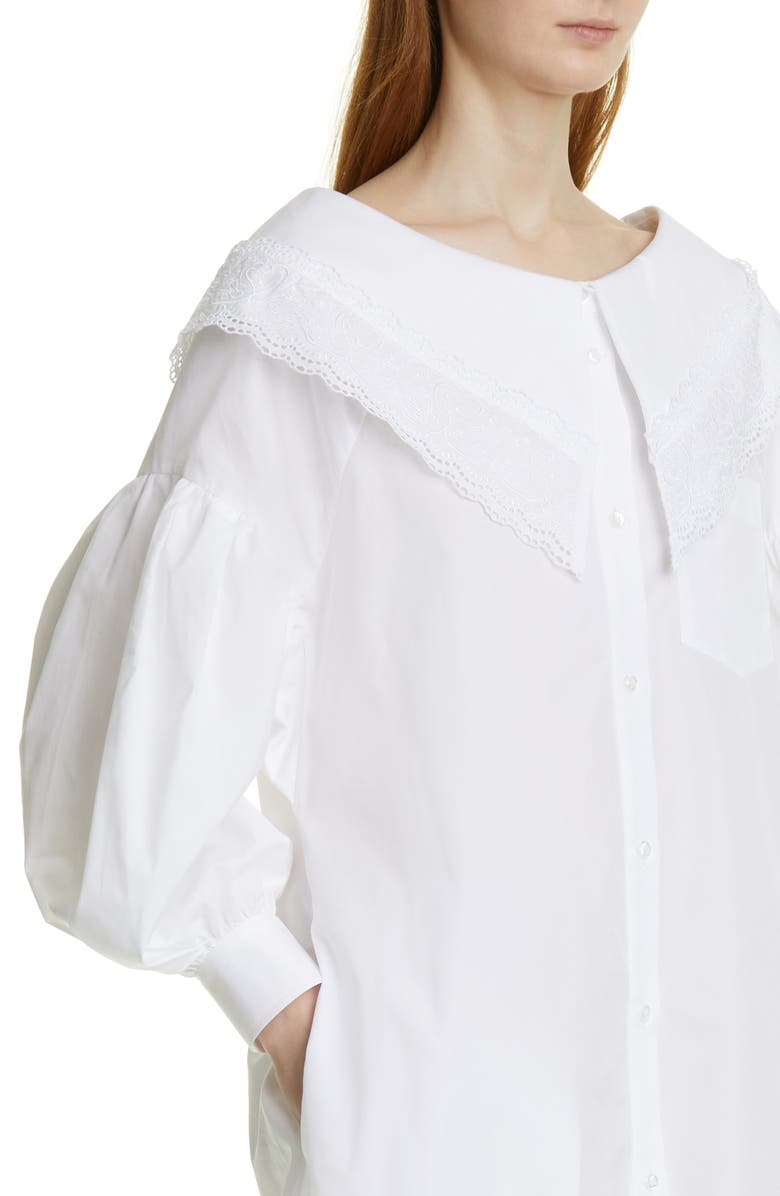 Simone Rocha Open Neck Long Sleeve Cotton Poplin Shirtdress, Alternate, color, 