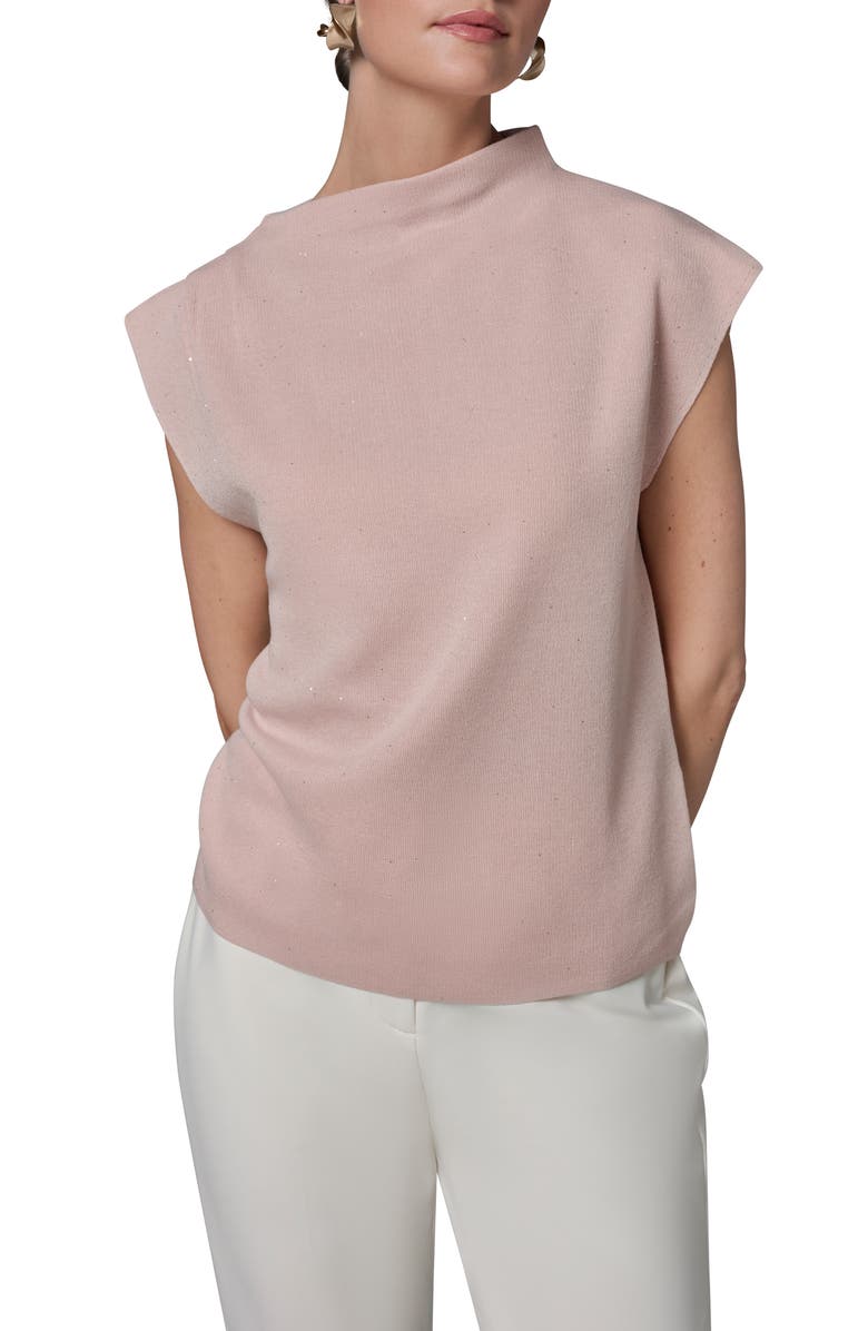 Donna Karan New York Shimmer Asymmetric Mock Neck Sweater, Main, color, Snow Petal