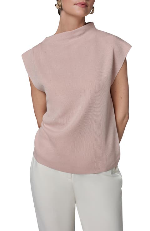 Shimmer Asymmetric Mock Neck Sweater
