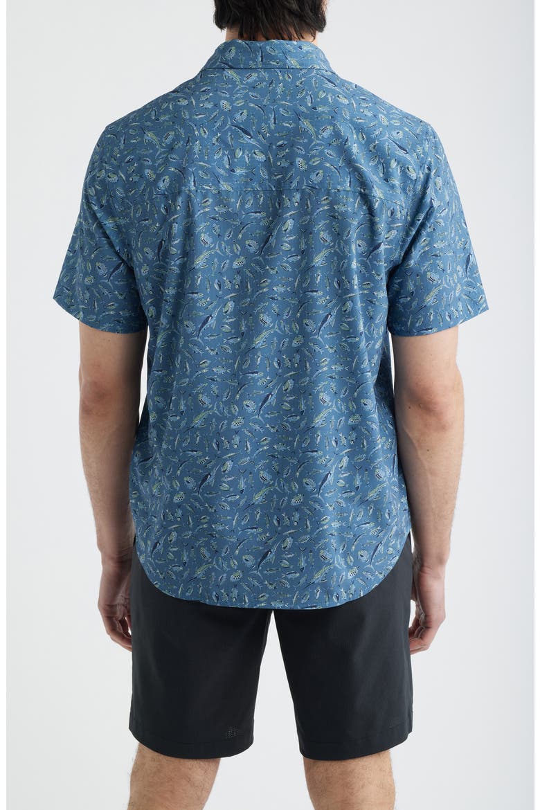 Bahama Coast Night Schooled Fish Print IslandZone® Short Sleeve Button-Up Shirt, Alternate, color, KING FISH