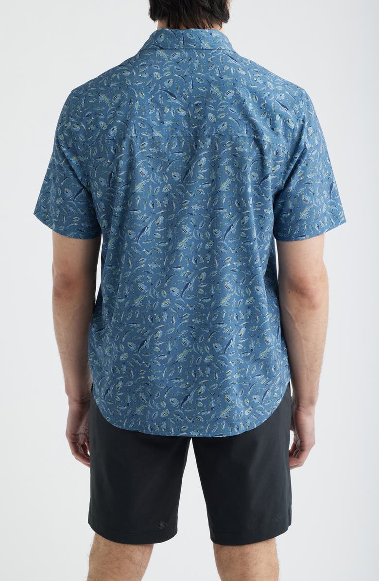 Tommy Bahama Bahama Coast Night Schooled Fish Print IslandZone<sup>®</sup> Short Sleeve Button-Up Shirt, Alternate, color, King Fish