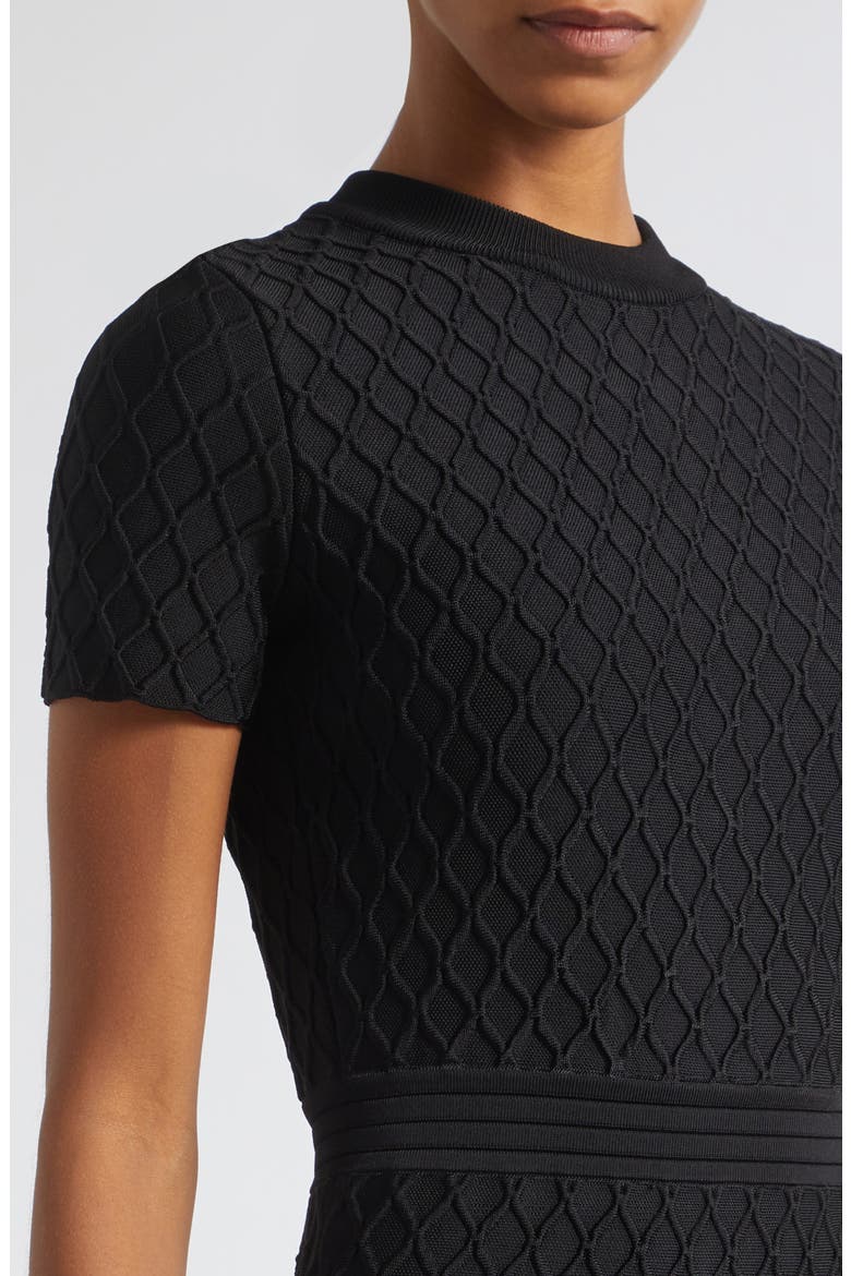 Diamond Jacquard Fit & Flare Mini Sweater Dress, Alternate, color, 0PA BLACK