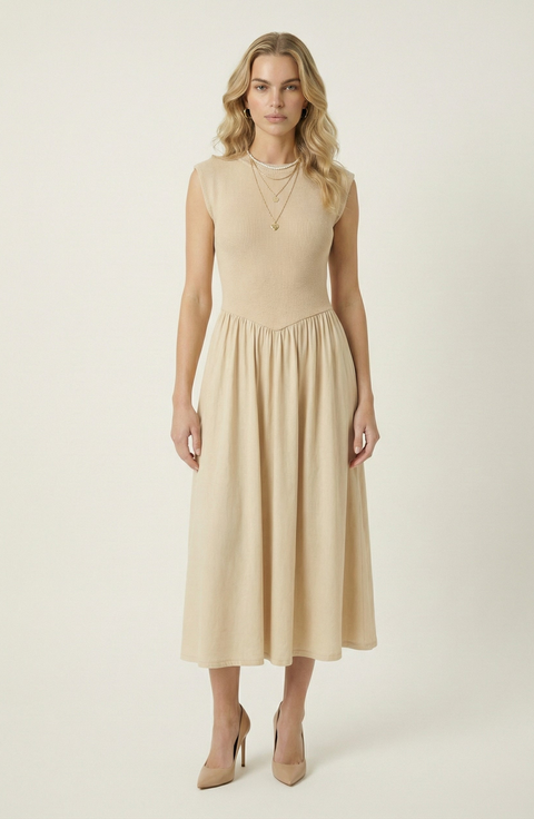 Cap Sleeve Knit Flowy Midi Dress