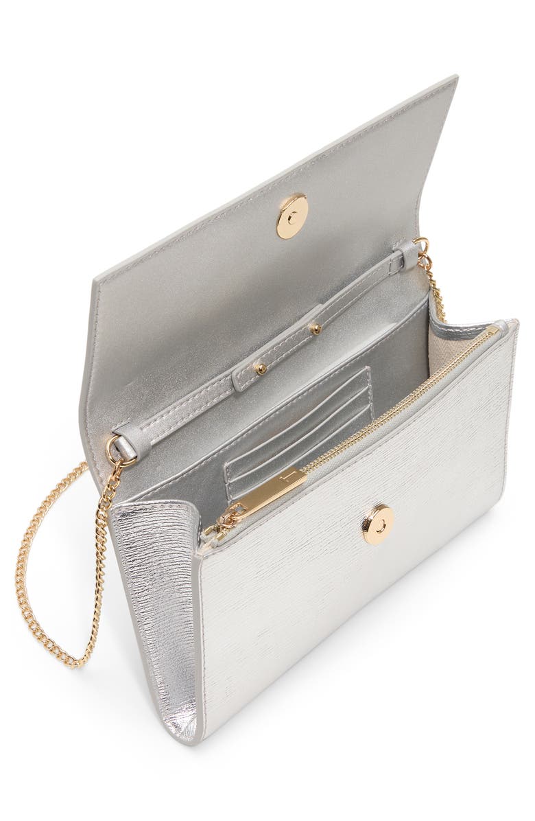 Ted Baker London Kira Leather Flap Clutch, Alternate, color, Silver Metallic Textured