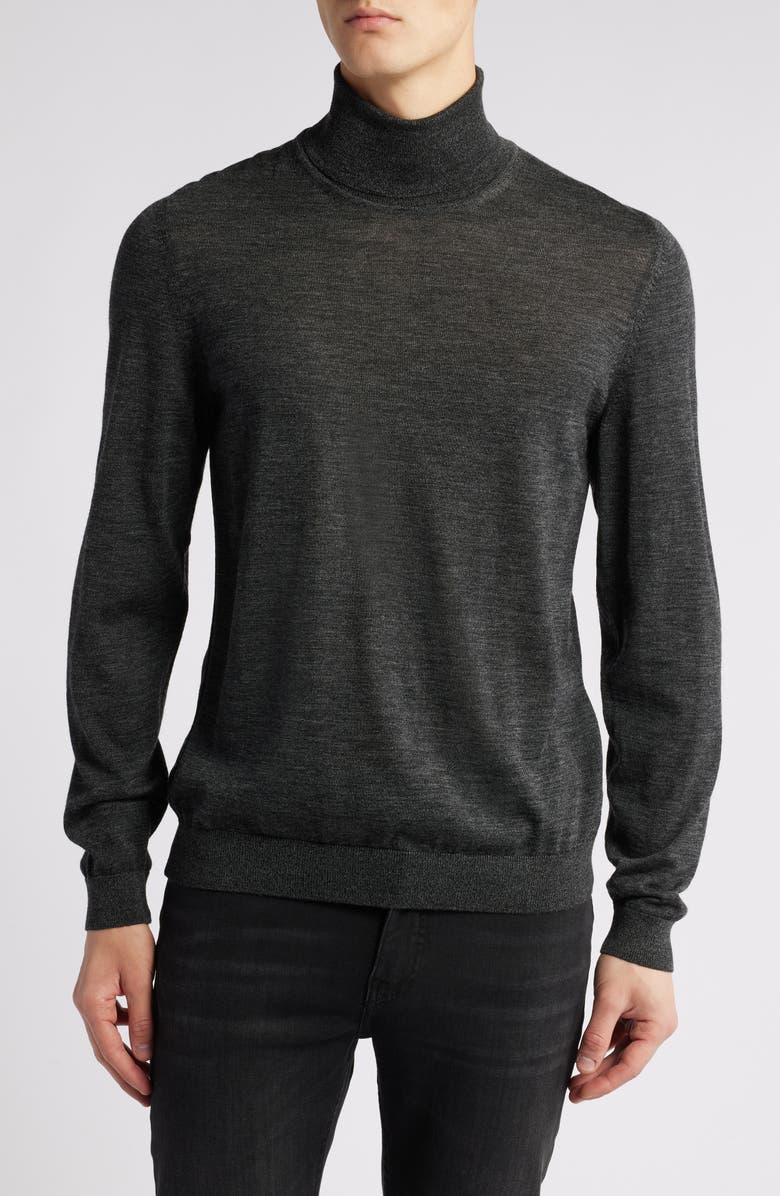 BOSS Musso Virgin Wool Turtleneck Sweater, Main, color, Black
