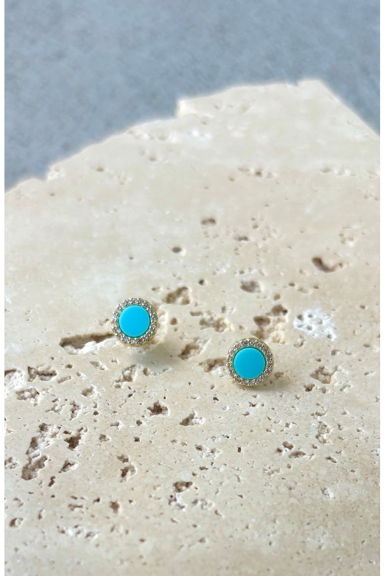 Cubic Zirconia & Turquoise Stud Earrings, Alternate, color, BLUE
