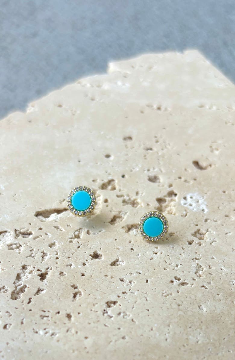 Adornia Cubic Zirconia & Turquoise Stud Earrings, Alternate, color, Blue