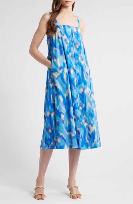 Du Paradis Blue Star Cotton A-Line Midi Dress