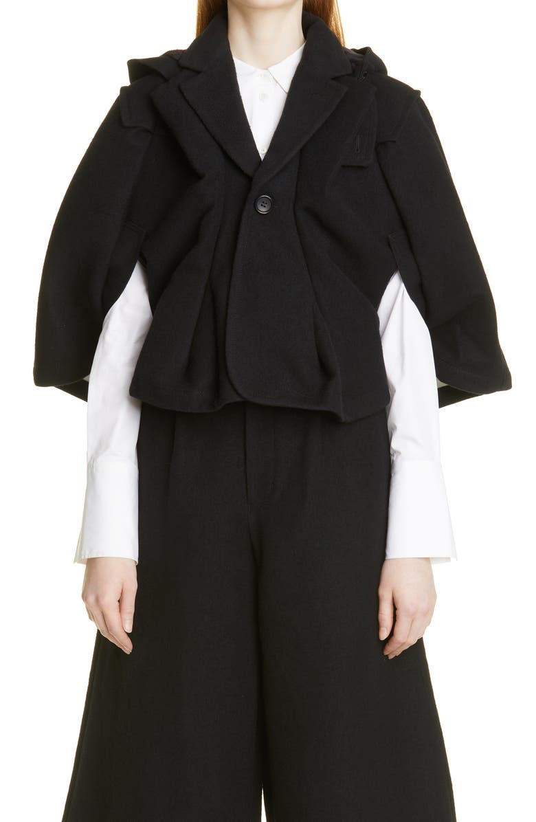 Tao Comme des Garçons Tricot Comme des Garçons Wool & Linen Blend Hooded Cape Jacket, Main, color,