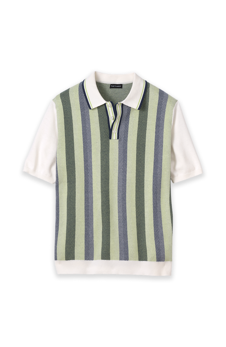 Paul Fredrick Cotton Three Button Polo Short Sleeve, Main, color, Green Multi